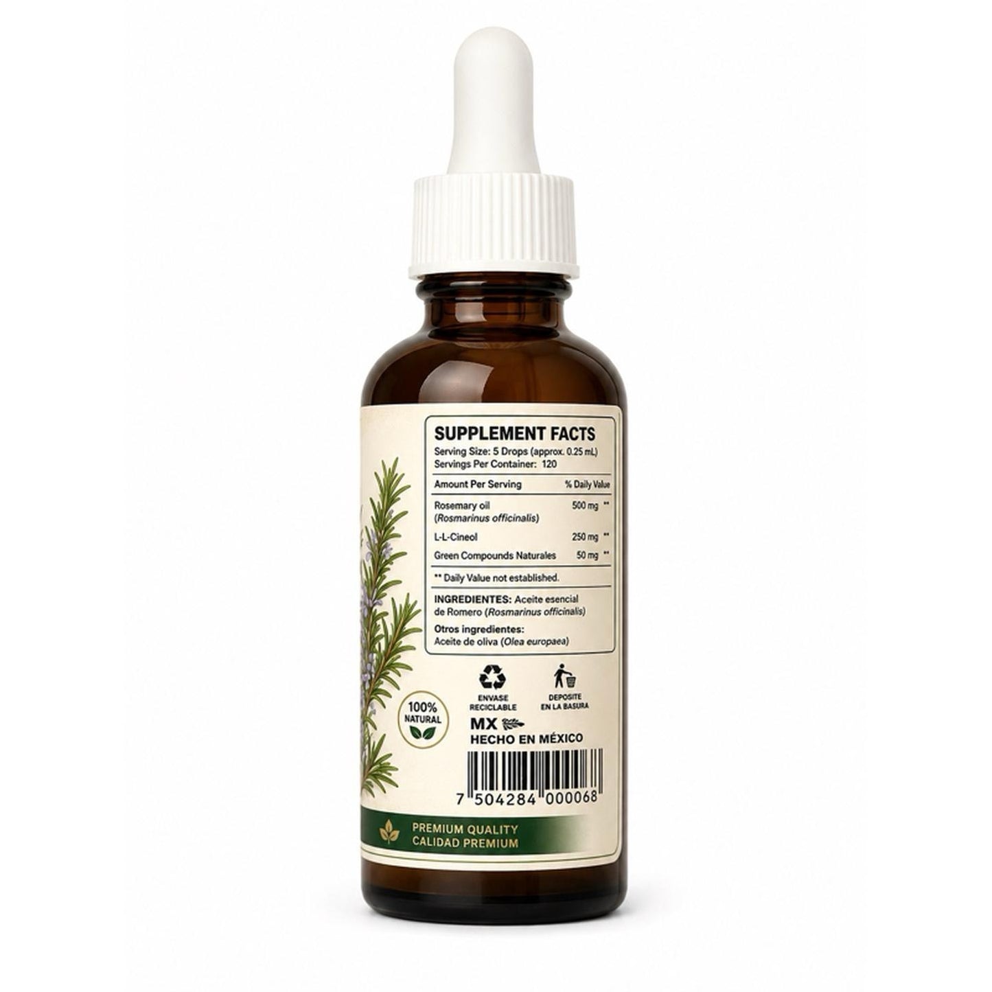 Nutricion+Vida Rosemary Oil 30 ml 100% Pure Natural Essential Oil for Hair and Skin Care
