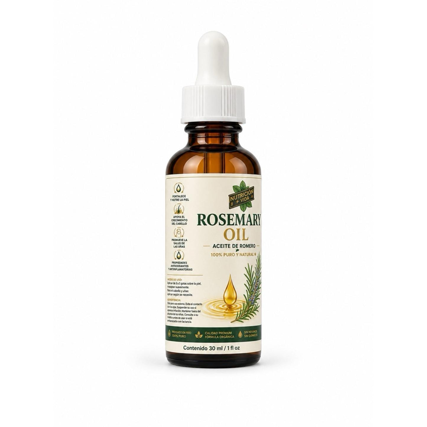 Nutricion+Vida Rosemary Oil 30 ml 100% Pure Natural Essential Oil for Hair and Skin Care