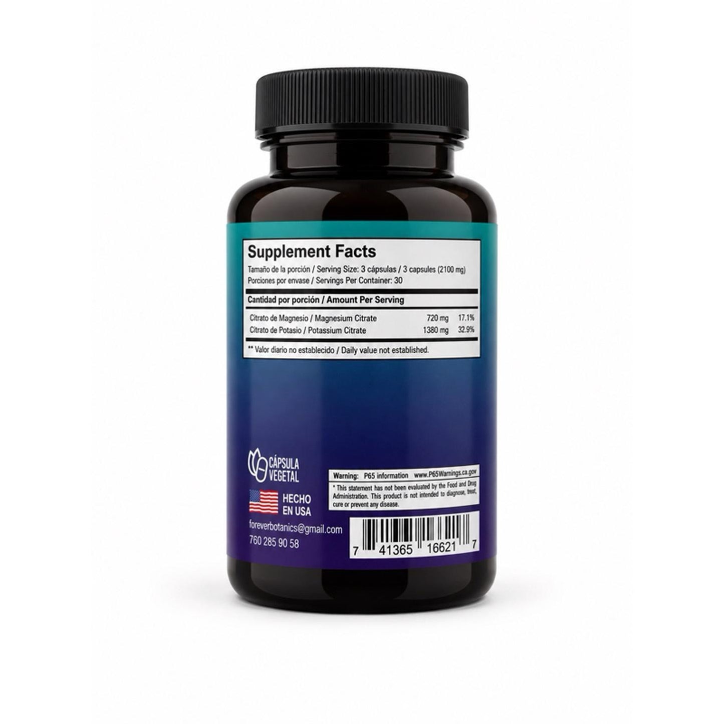 Forever Natural Citrate of Magnesium and Potassium 2100 mg per Serving 90 Capsules for Health Support