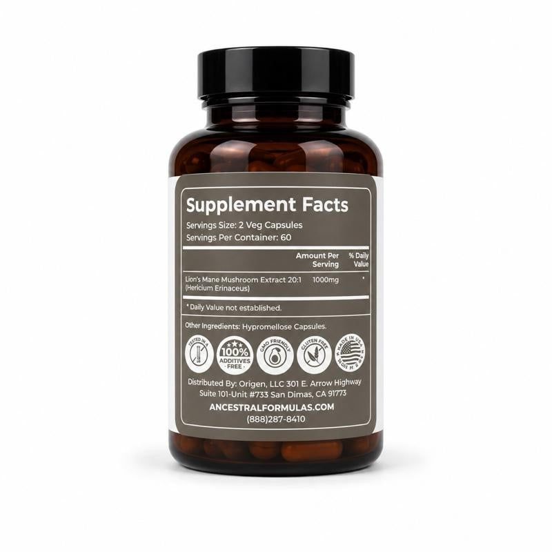 Ancestral Formulas Lion's Mane Mushroom 1000mg - 120 Capsules for Mental Clarity Focus & Memory Support Healthcare Natural
