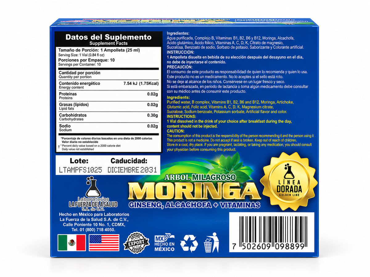 Moringa + Ginseng + Artichoke + Vitamins – Herbal Dietary Supplement for Daily Wellness, Energy and Nutritional Support