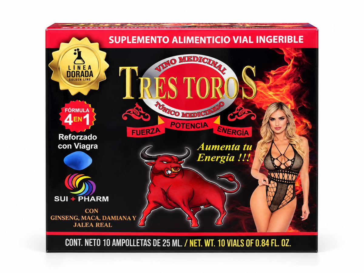 Tres Toros Fuerza, Potencia y Energía – 10 Liquid Vials, 25 mL Each, Dietary Supplement for Adult Daily Wellness and Vitality Support