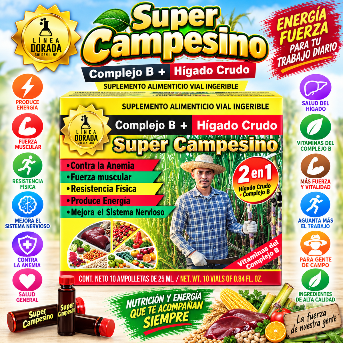 Súper Campesino 2-in-1 Complejo B + Hígado Crudo – Dietary Supplement with B-Complex Vitamins and Raw Liver, Daily Nutritional Support for Adults