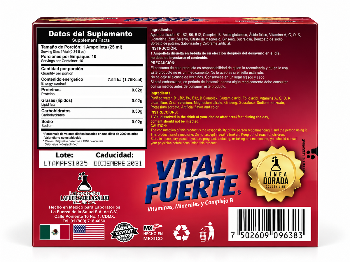 Vital Fuerte Minerales + Complejo B – Dietary Supplement with Essential Minerals and B-Complex Vitamins for Daily Nutritional and Wellness Support