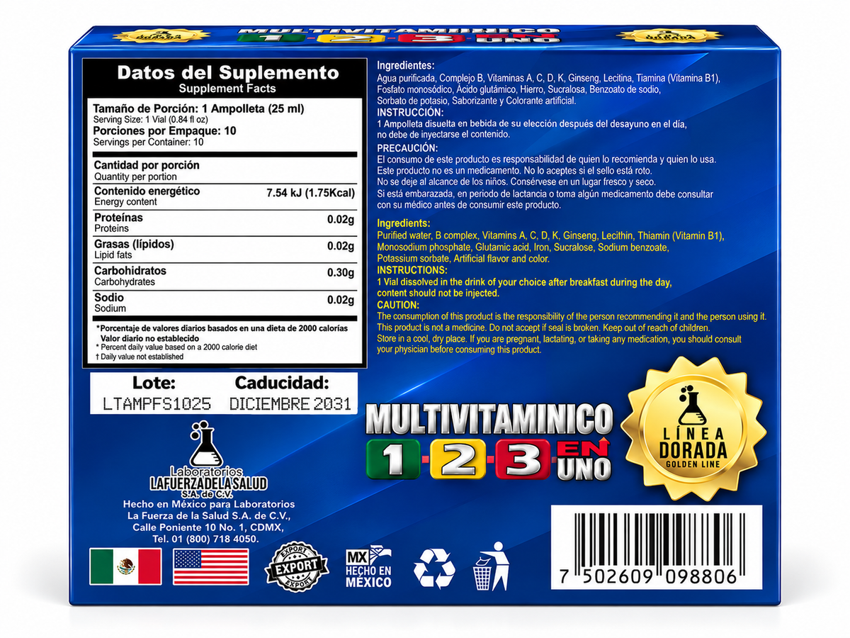 Multivitamínico 1-2-3 en Uno – Complete Daily Vitamin and Mineral Dietary Supplement for Adult Nutrition, Wellness and Everyday Nutritional Support