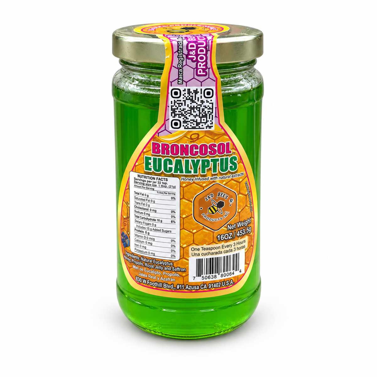 Broncosol Eucalyptus – Miel infusionada con extractos naturales, 16 oz