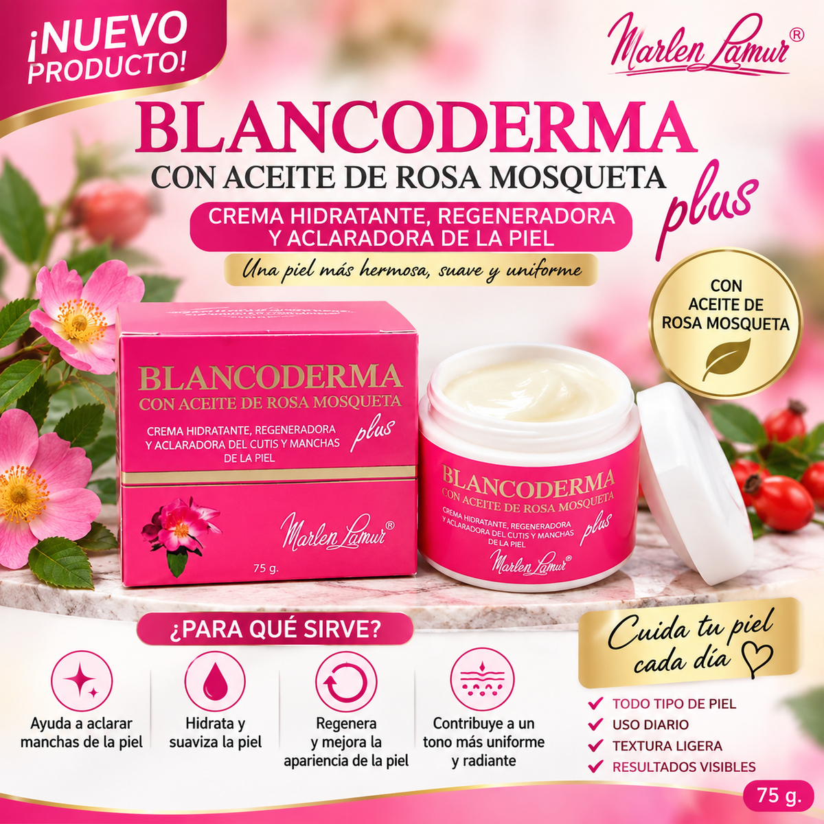 Blancoderma con Aceite de Rosa Mosqueta Plus – 75 g