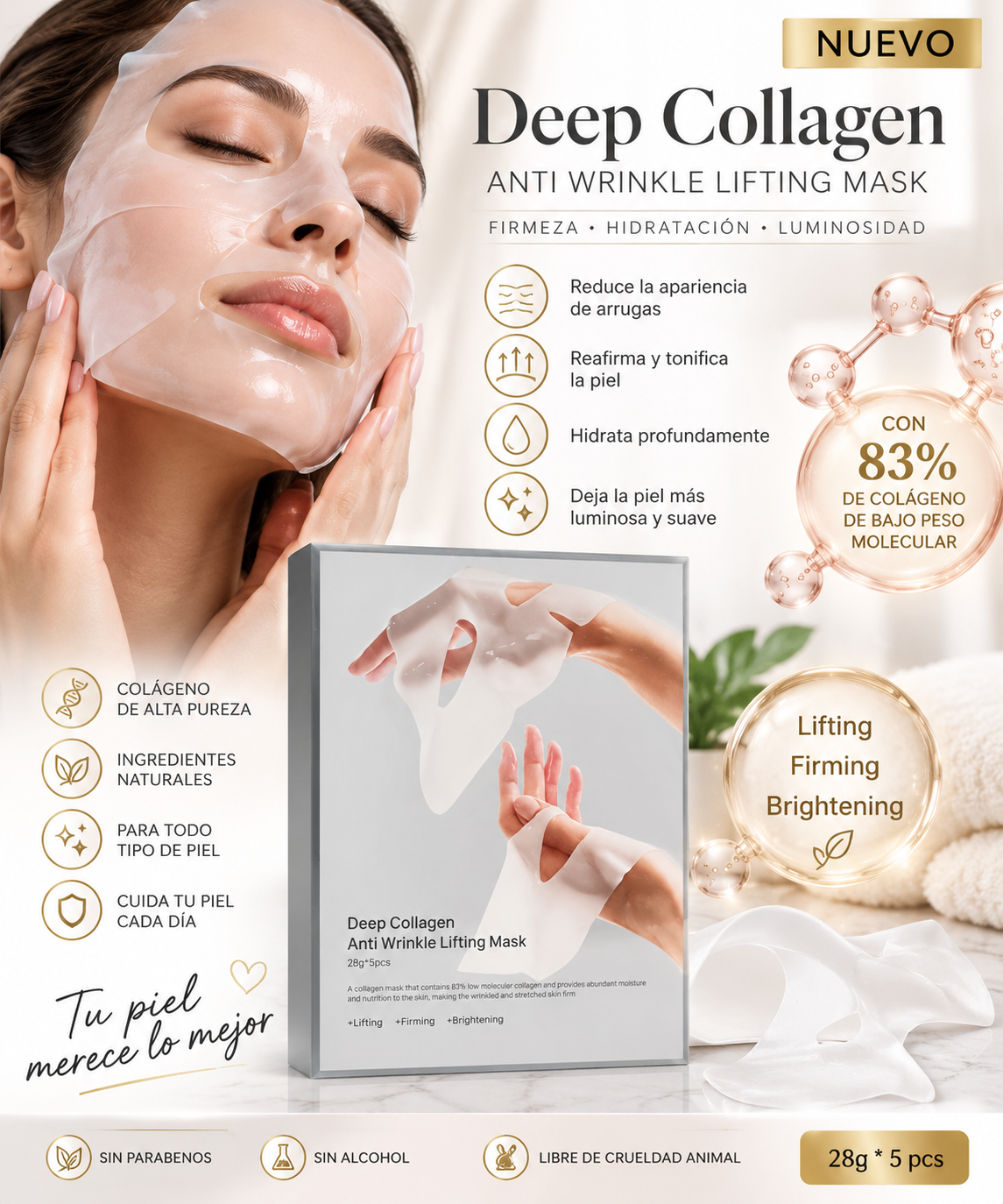 Deep Collagen Anti Wrinkle Lifting Mask – 5 mascarillas de 28 g