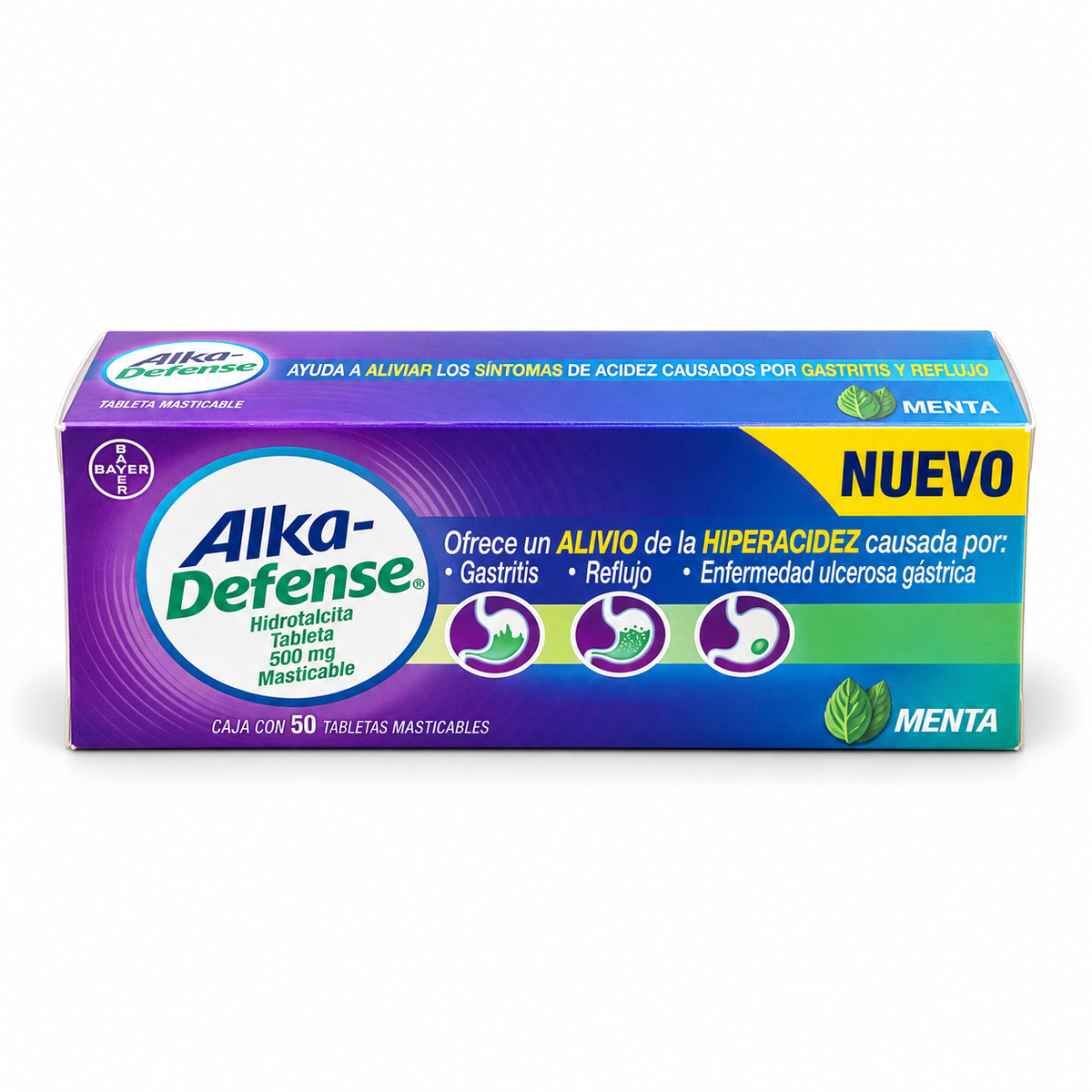 Alka-Defense Hidrotalcita 500 mg – Tabletas Masticables Sabor Menta, 50 table