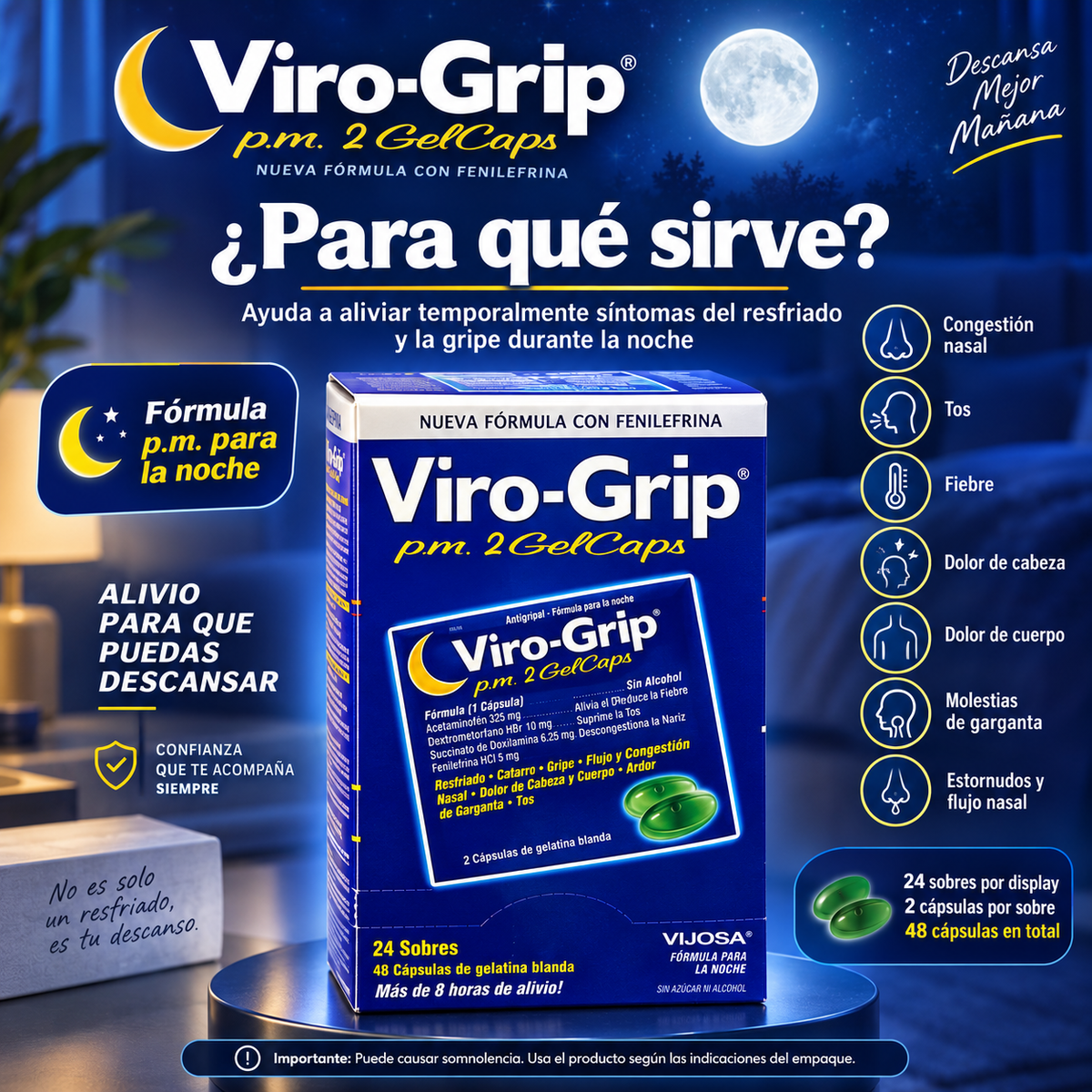 Viro-Grip p.m. 2 GelCaps – Fórmula Nocturna