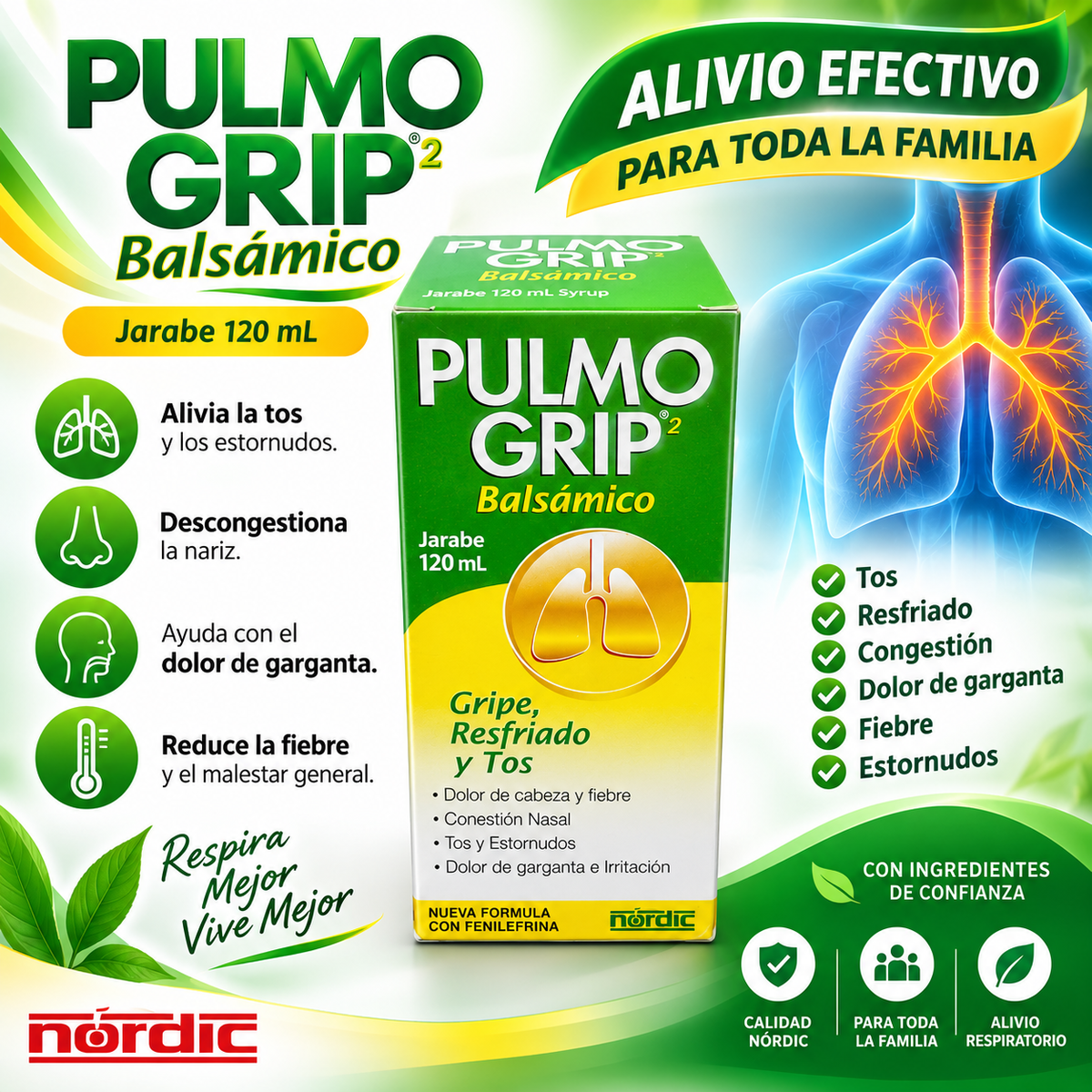 Pulmo Grip² Balsámico Jarabe 120 mL – Nordic | Gripe, Resfriado y Tos