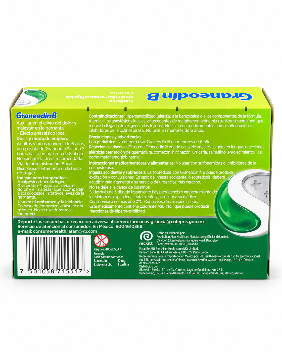 Graneodín B – Sabor Menta-Eucalipto | Caja con 24 Pastillas