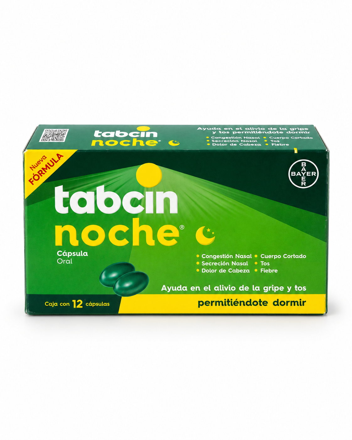 Tabcin Noche – 12 Cápsulas | Alivio Nocturno para la Gripe y la Tos