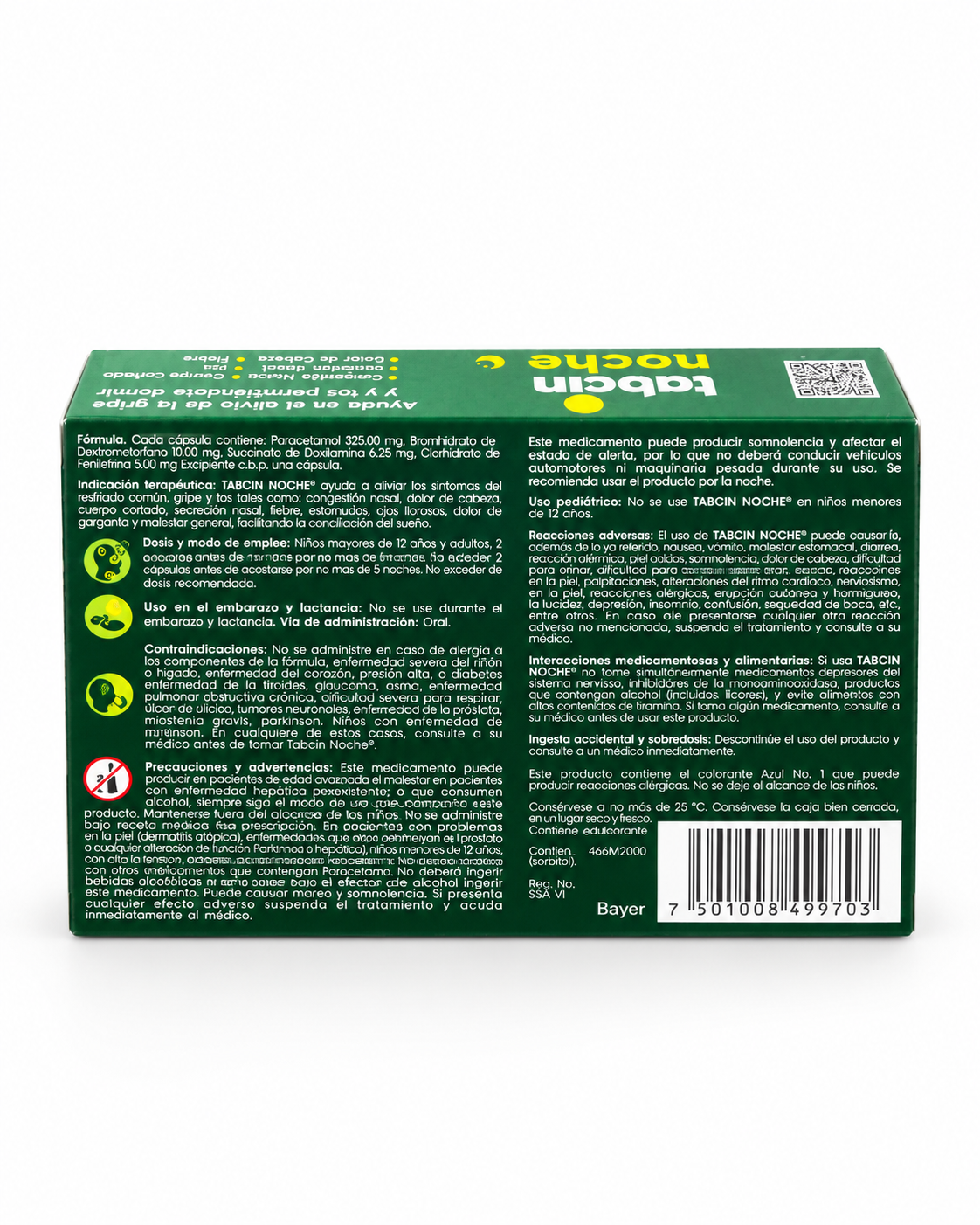 Tabcin Noche – 12 Cápsulas | Alivio Nocturno para la Gripe y la Tos