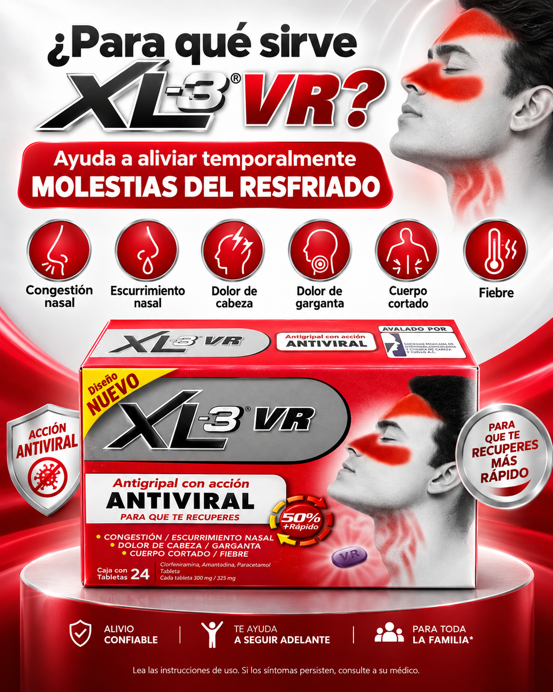 XL-3 VR – Antigripal | Caja con 24 Tabletas