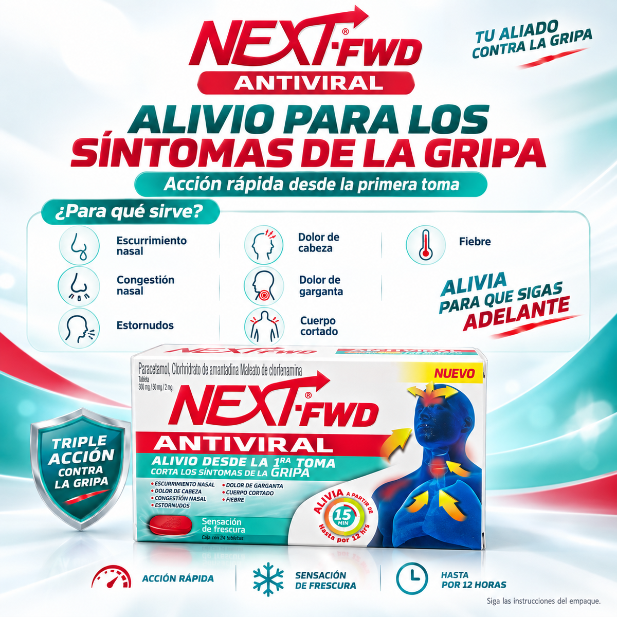 NEXT-FWD Antiviral | Alivio de los Síntomas de la Gripa – 24 Tabletas