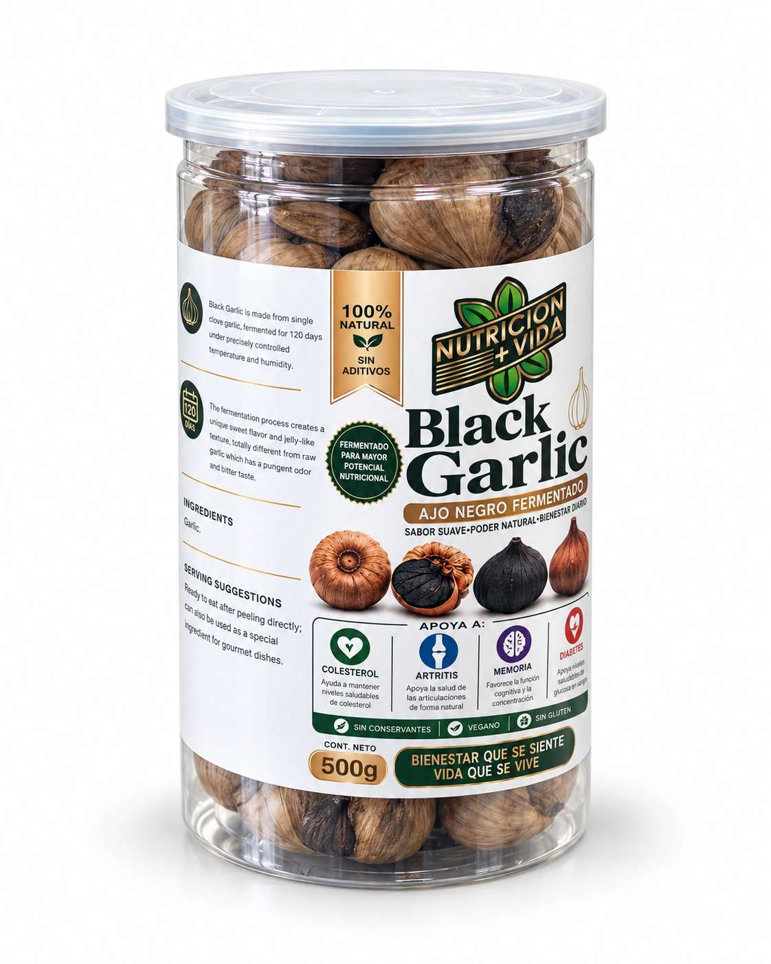 Black Garlic – Ajo Negro Fermentado 100% Natural | Nutrición Más Vida | 500 g