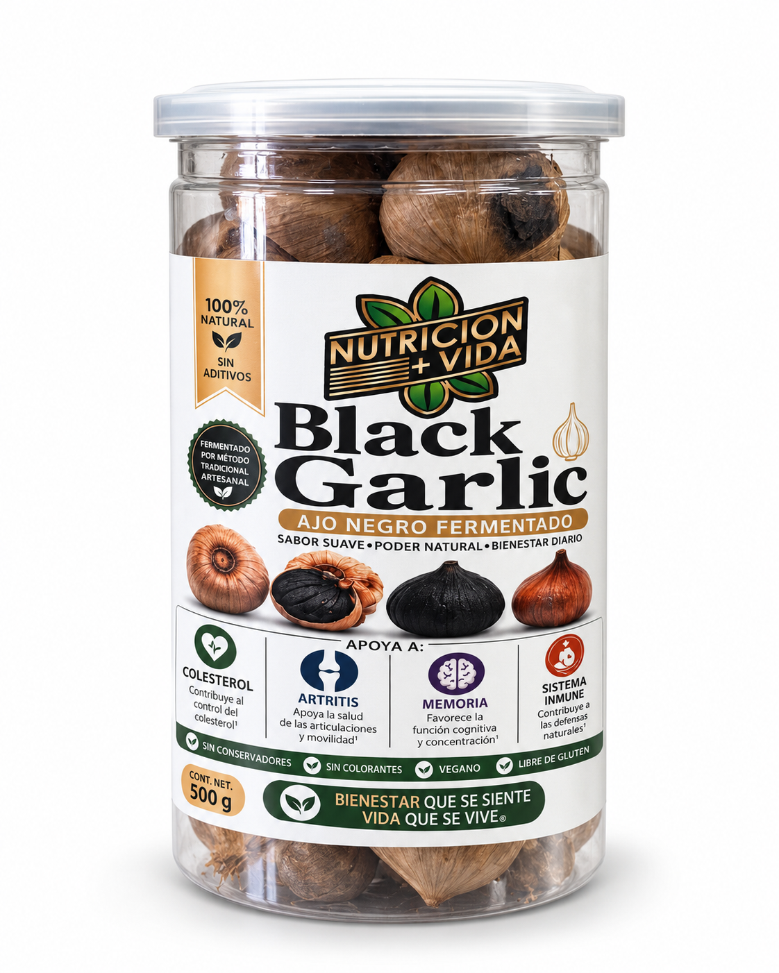 Black Garlic – Ajo Negro Fermentado 100% Natural | Nutrición Más Vida | 500 g
