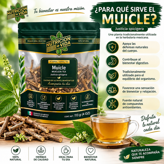 Muicle Natural – Té Herbal Premium | 4 oz (113 g) | Nutrición Más Vida