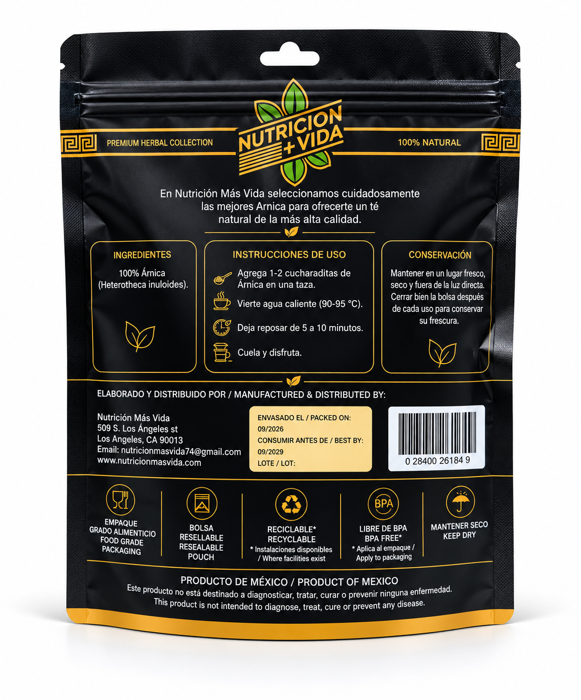Árnica Natural – Té Herbal 100% Natural | 4 oz (113 g)