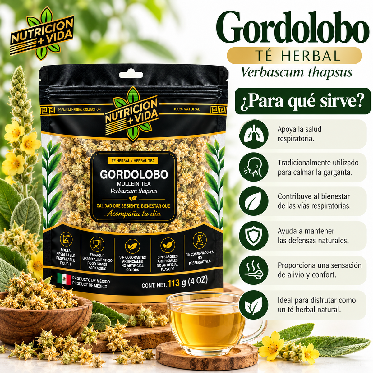 Gordolobo Natural – Té Herbal Premium | 4 oz (113 g)