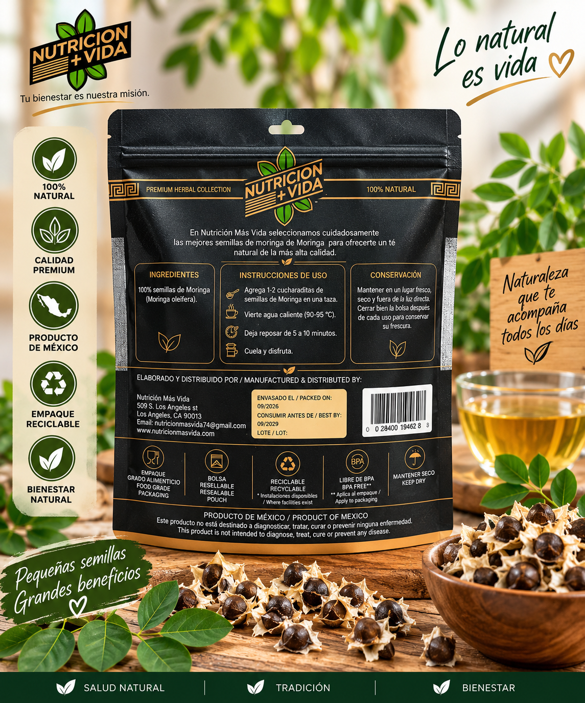 Semilla de Moringa 100% Natural – Calidad Premium | 4 oz (113 g)
