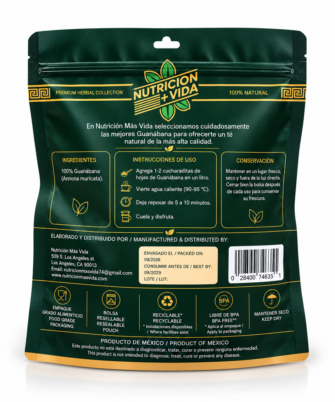 Hoja de Guanábana 100% Natural – Té Herbal | 4 oz (113 g)