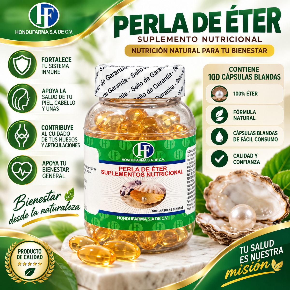 Perla de Éter Hondufarma – 100 Cápsulas Blandas