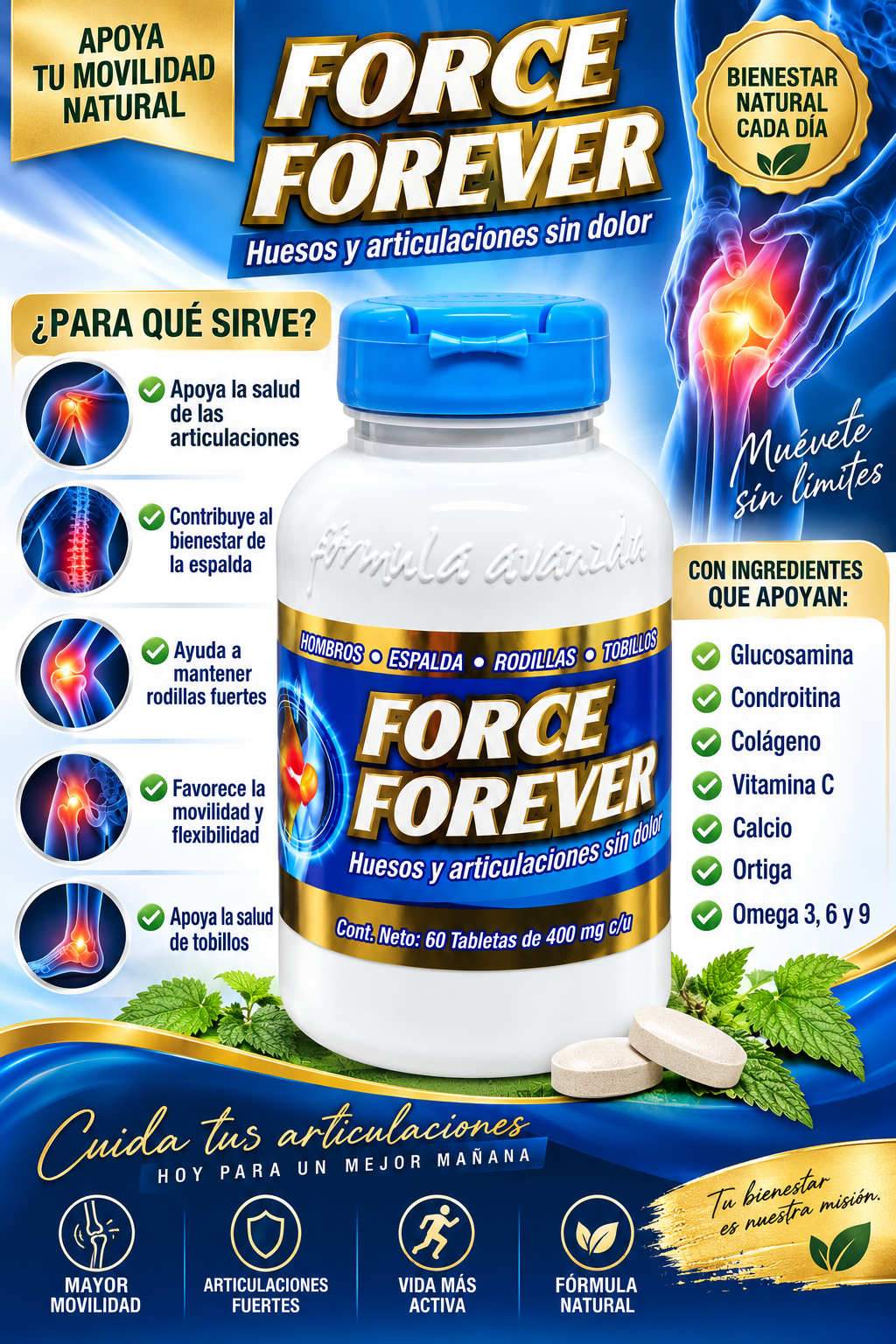 FORCE FOREVER – Suplemento para Huesos y Articulaciones | 60 Tabletas