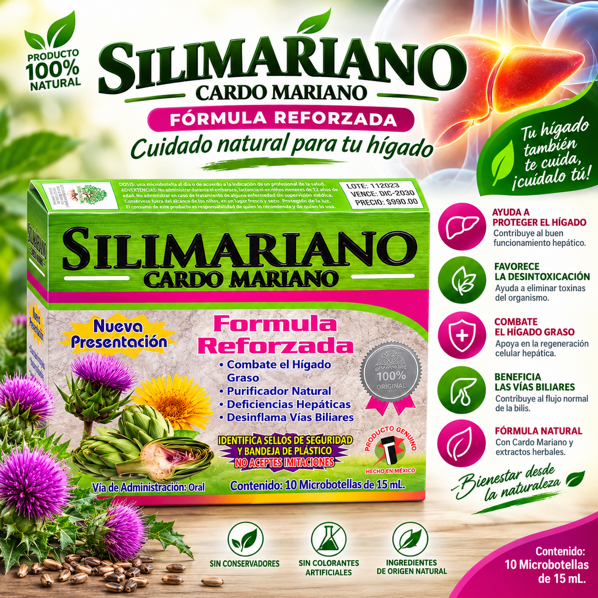 Silimariano Cardo Mariano – Fórmula Reforzada | 10 Microbotellas de 15 ml