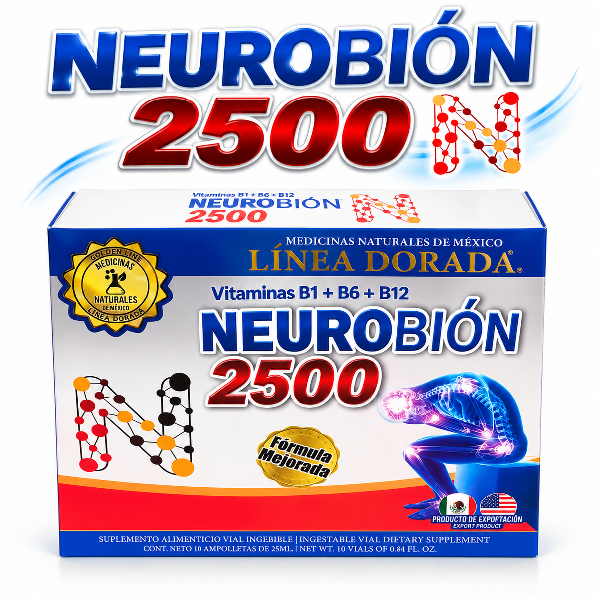 Neurobión 2500 – Vitaminas B1 + B6 + B12 | Fórmula Mejorada | 10 Ampolletas de 25 ml