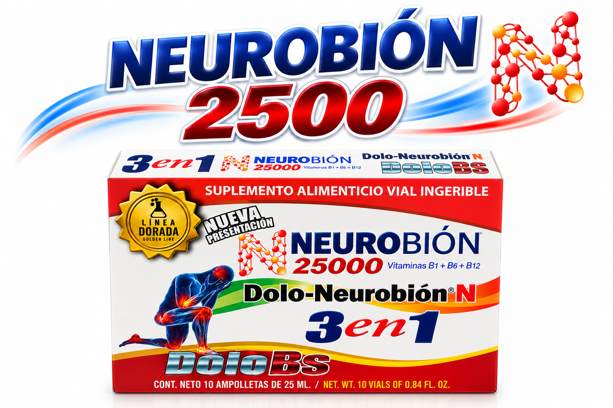 Neurobión 25000 – Dolo-Neurobión N 3 en 1 | Vitaminas B1 + B6 + B12 | 10 Ampolletas de 25 ml