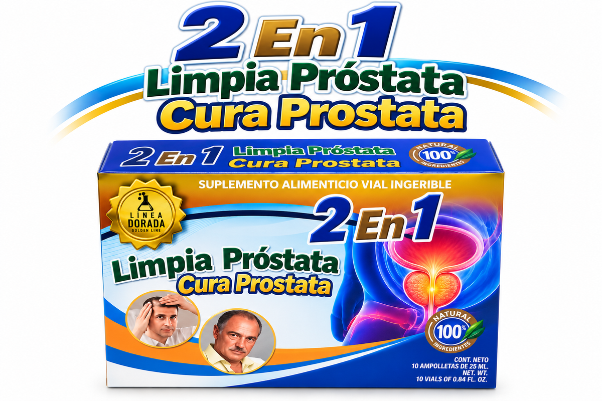2 en 1 Limpia Próstata – Fórmula Herbal con Licopeno y Multivitamínico | 10 Ampolletas de 25 ml