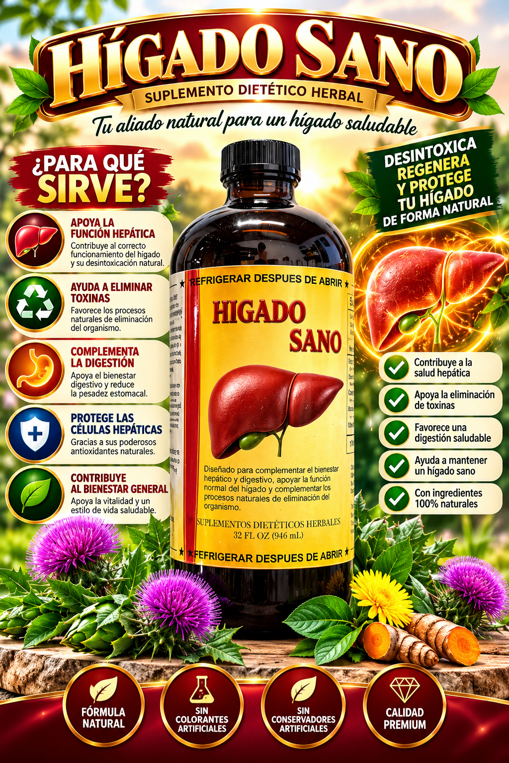 Hígado Sano – Tónico Herbal Natural 32 fl oz (946 mL)