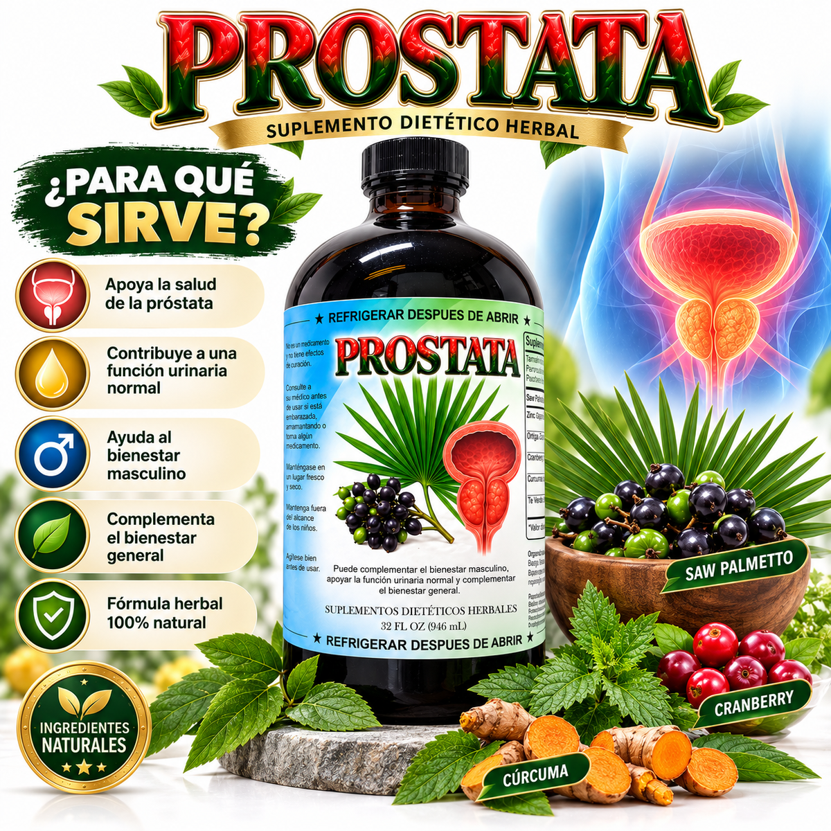 Tónico Herbal Próstata – 32 fl oz (946 mL)