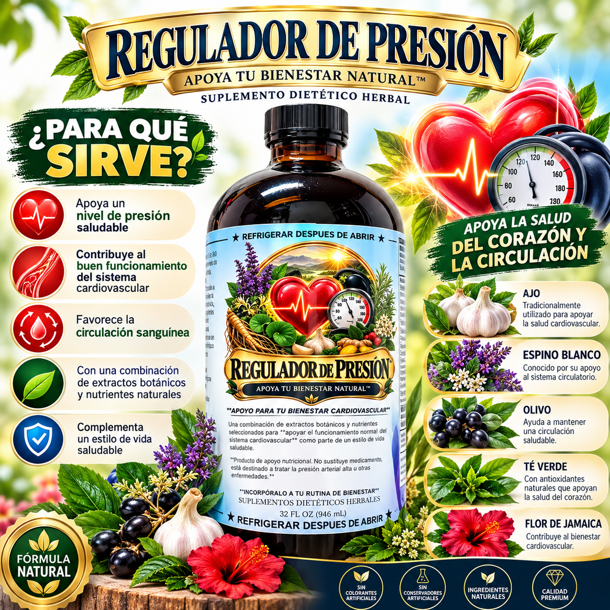 Regulador de Presión – Tónico Herbal Natural 32 fl oz (946 mL)