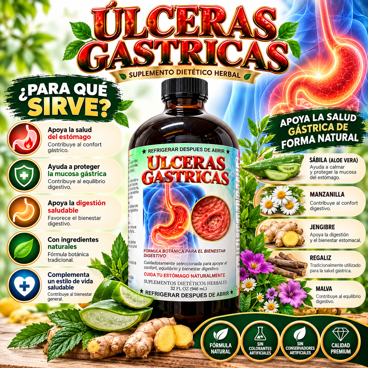 Herbal Úlceras Gástricas – 32 fl oz (946 mL)
