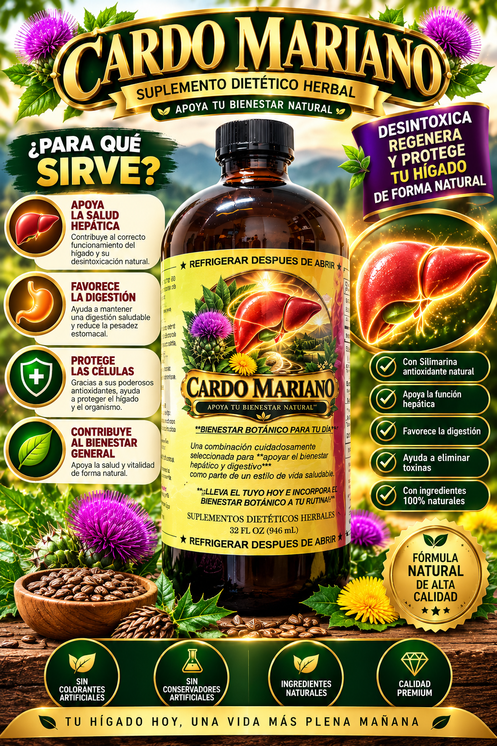 Cardo Mariano – Tónico Herbal Natural 32 fl oz (946 mL)