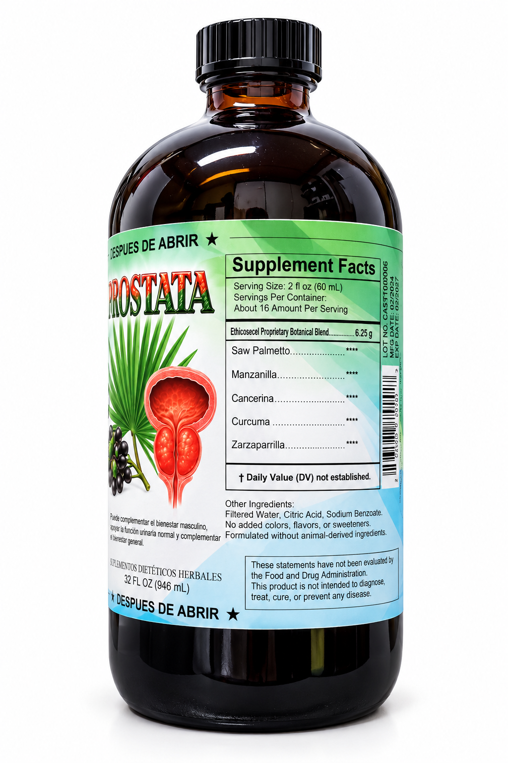 Tónico Herbal Próstata – 32 fl oz (946 mL)