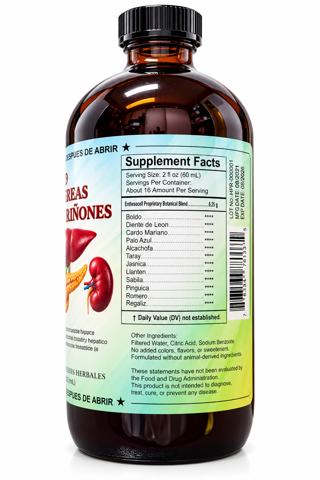 Tónico Herbal Hígado, Páncreas y Riñones – 32 fl oz (946 mL)