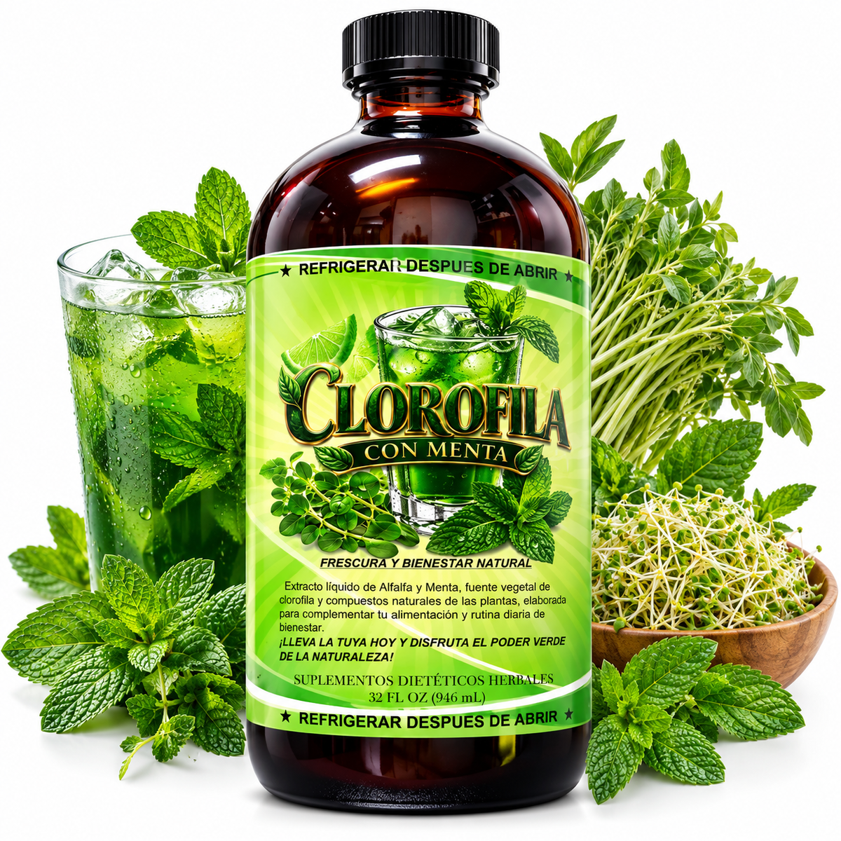 Clorofila con Menta – Tónico Herbal Natural 32 fl oz (946 mL)