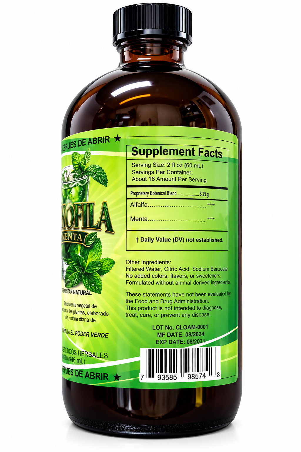 Clorofila con Menta – Tónico Herbal Natural 32 fl oz (946 mL)