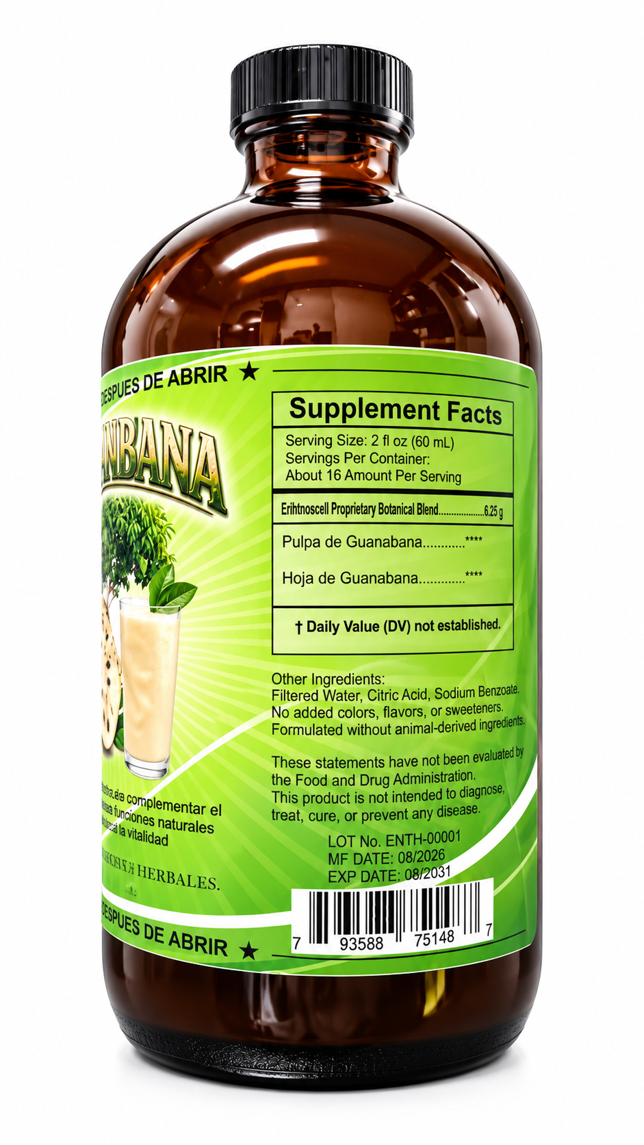 Guanábana – Tónico Herbal Natural 32 fl oz (946 mL)