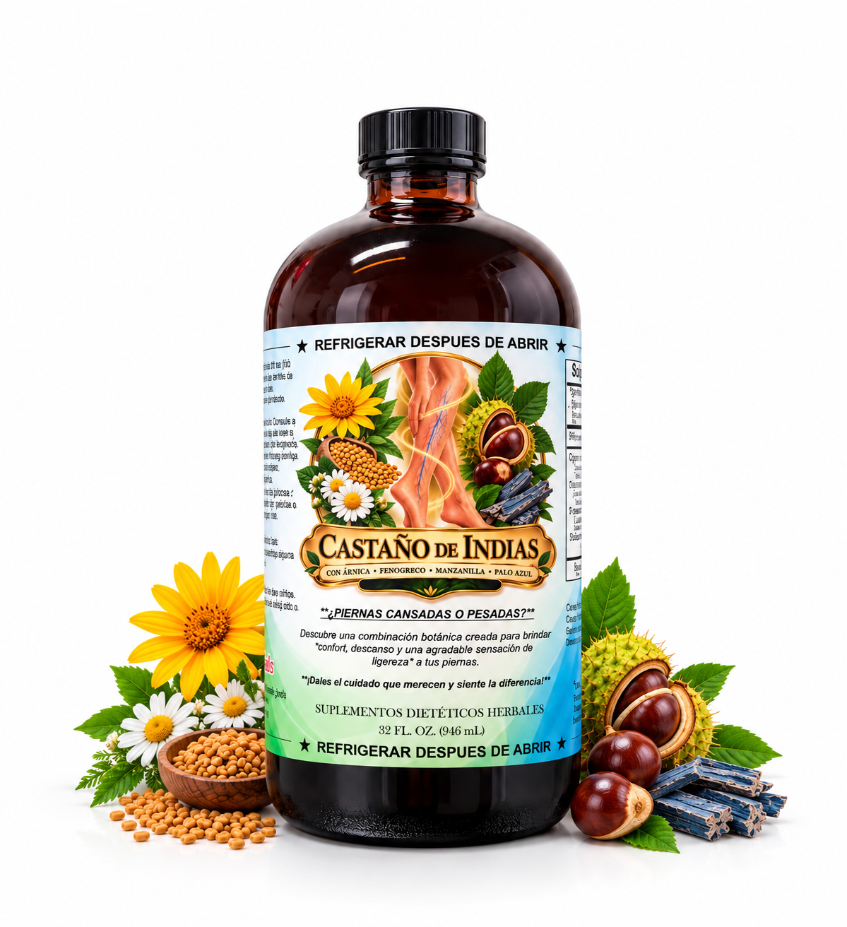 Castaño de Indias con Árnica, Fenogreco, Manzanilla y Palo Azul – 32 fl oz (946 mL)