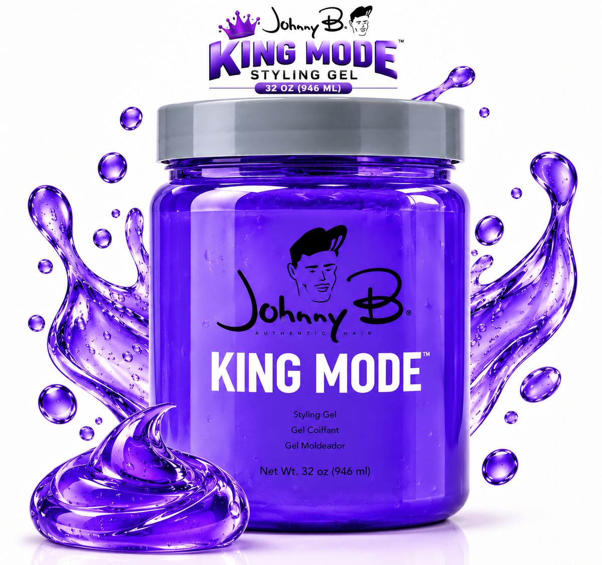 Johnny B King Mode Styling Gel 32 oz (946 ml) – Gel Profesional para Cabello