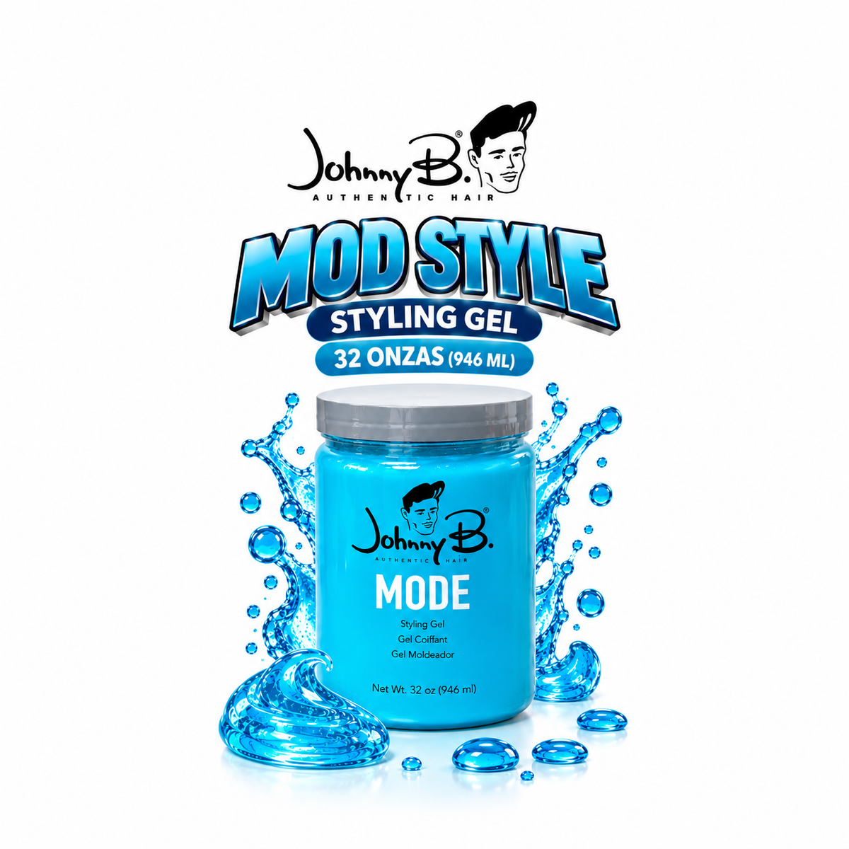 Johnny B Mode Styling Gel 32 oz (946 ml) – Gel Profesional de Fijación y Definición