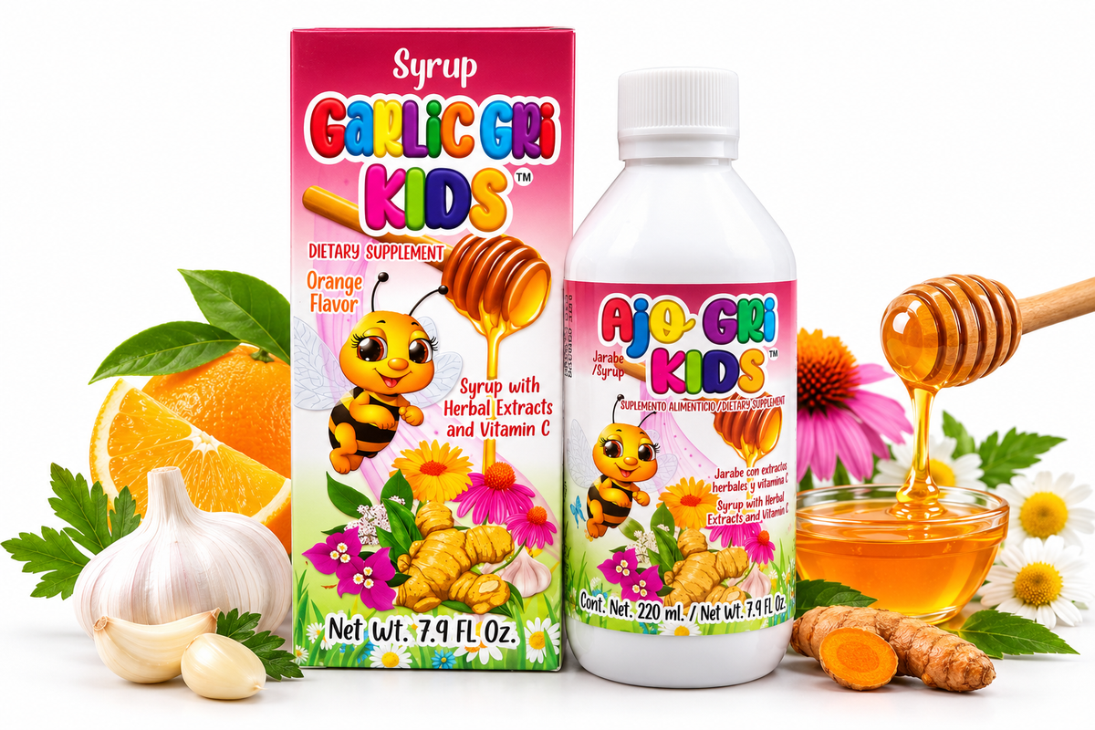 Garlic Gri Kids – Jarabe Infantil con Extractos Herbales y Vitamina C | 220 mL