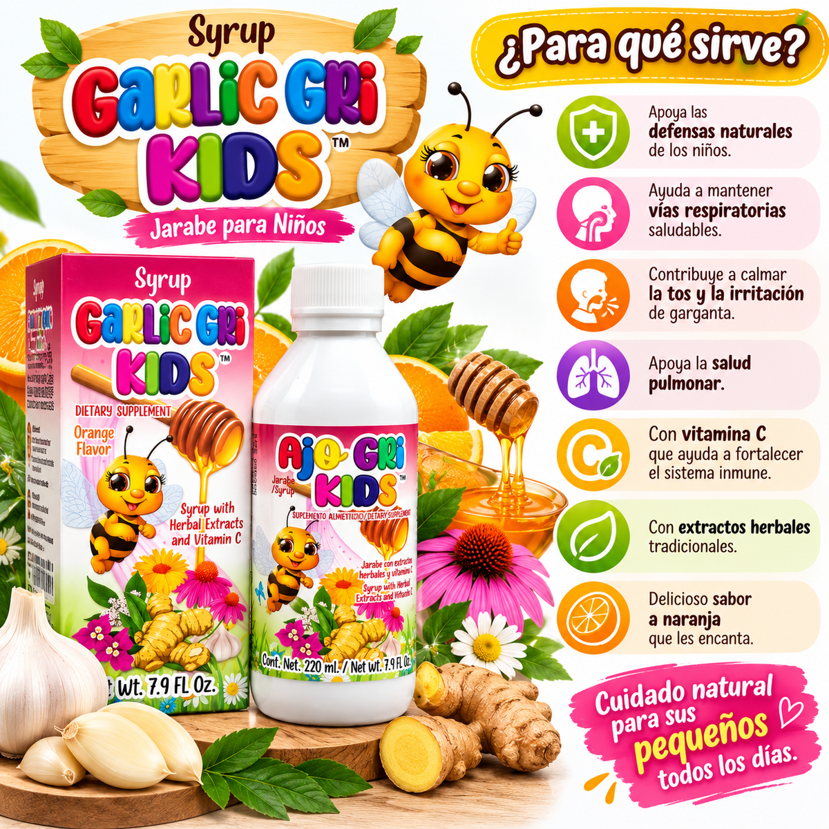 Garlic Gri Kids – Jarabe Infantil con Extractos Herbales y Vitamina C | 220 mL