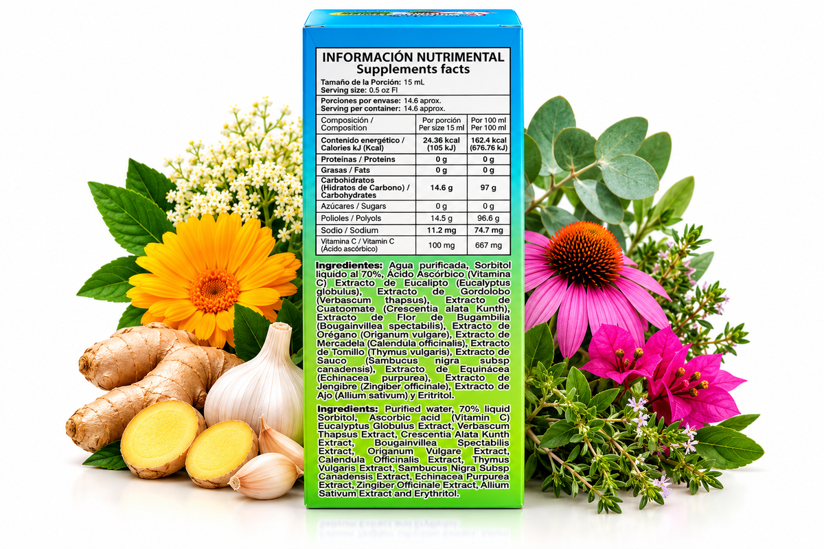 Ajo Gri Adultos Sin Azúcar 0% – Jarabe con Extractos Herbales y Vitamina C | 220 mL